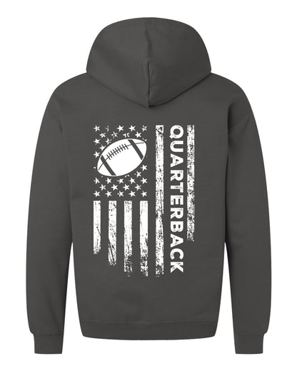 QUARTERBACK /U.S.A. FLAG HOODIE - ADULT WHITE Lettering/ WHITE Flag