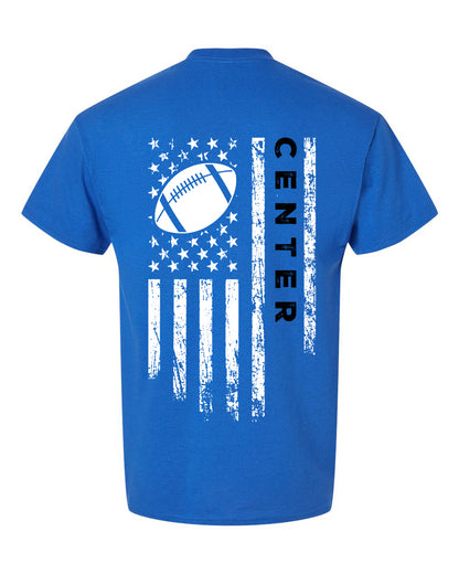 CENTER /U.S.A. FLAG T-Shirt - ADULT Black Lettering/White Flag