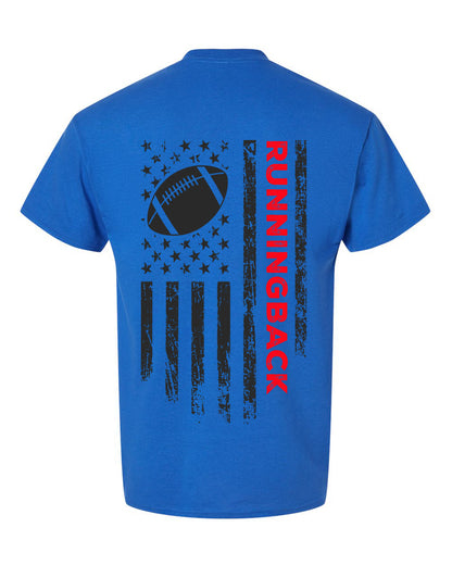 RUNNINGBACK /U.S.A. FLAG T-Shirt - ADULT Red Lettering/Black Flag