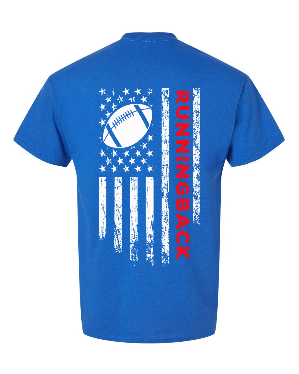 RUNNINGBACK /U.S.A. FLAG T-Shirt - ADULT Red Lettering/White Flag