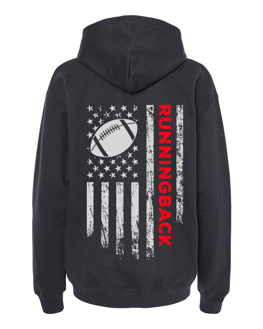 RUNNINGBACK / U.S.A. FLAG HOODIE - ADULT Red lettering/White flag