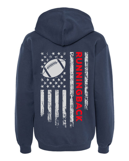 RUNNINGBACK / U.S.A. FLAG HOODIE - ADULT Red lettering/White flag