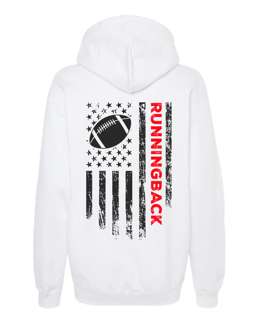 RUNNINGBACK /U.S.A. FLAG HOODIE - ADULT Red Lettering/ Black Flag