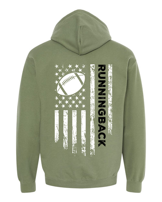 RUNNINGBACK /U.S.A. FLAG HOODIE - ADULT Black Lettering/ White Flag