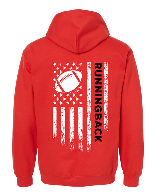 RUNNINGBACK /U.S.A. FLAG HOODIE - ADULT Black Lettering/ White Flag