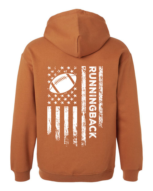 RUNNINGBACK /U.S.A. FLAG HOODIE - ADULT WHITE Lettering/ WHITE Flag