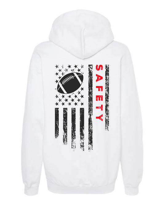SAFETY/U.S.A. FLAG HOODIE - ADULT Red Lettering/ Black Flag