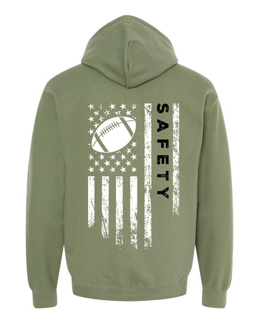 SAFETY /U.S.A. FLAG HOODIE - ADULT Black Lettering/ White Flag