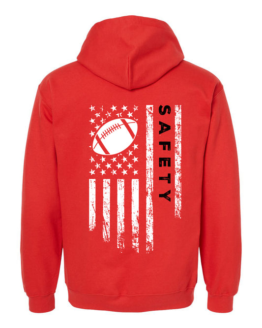 SAFETY /U.S.A. FLAG HOODIE - ADULT Black Lettering/ White Flag