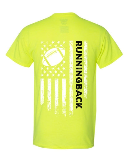 RUNNINGBACK /U.S.A. FLAG T-Shirt - ADULT Black Lettering/White Flag