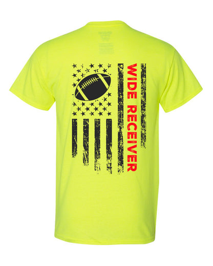 WIDE RECEIVER/U.S.A. FLAG T-Shirt - ADULT Red Lettering/Black Flag