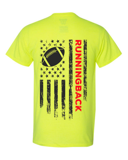 RUNNINGBACK /U.S.A. FLAG T-Shirt - ADULT Red Lettering/Black Flag