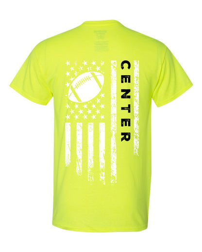 CENTER /U.S.A. FLAG T-Shirt - ADULT Black Lettering/White Flag