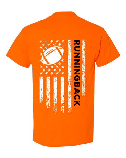 RUNNINGBACK /U.S.A. FLAG T-Shirt - ADULT Black Lettering/White Flag