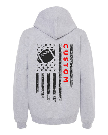 CUSTOM/U.S.A. FLAG HOODIE - ADULT Red Lettering/ Black Flag