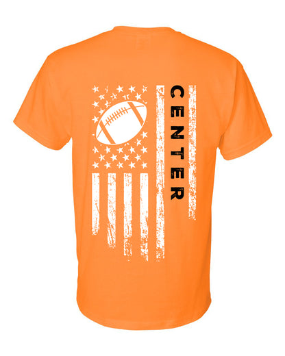 CENTER /U.S.A. FLAG T-Shirt - ADULT Black Lettering/White Flag