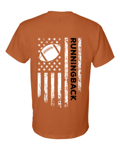 RUNNINGBACK /U.S.A. FLAG T-Shirt - ADULT Black Lettering/White Flag