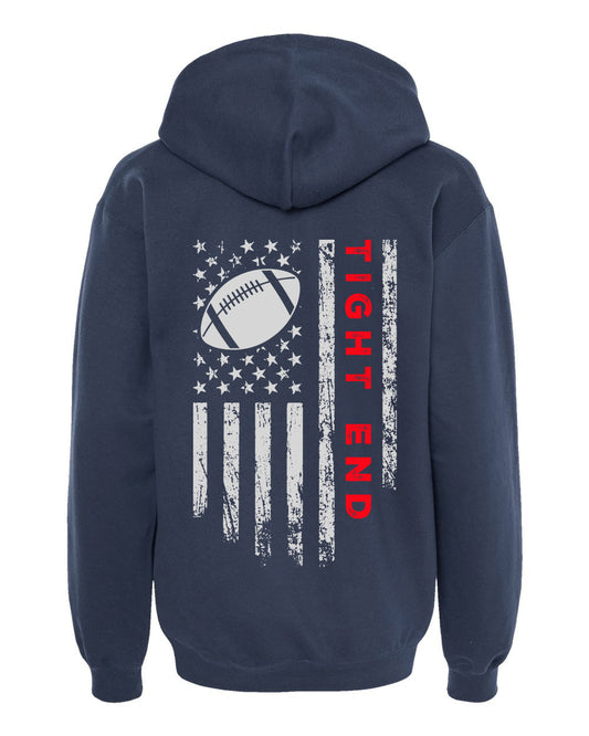 TIGHT END / U.S.A. FLAG HOODIE - ADULT Red lettering/White flag