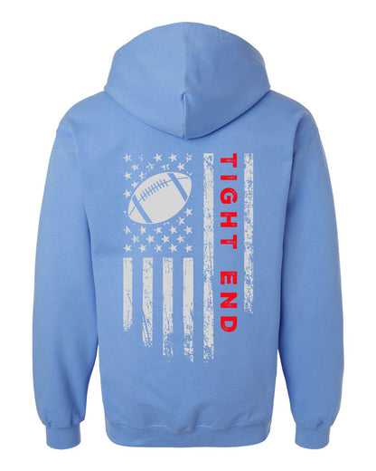 TIGHT END / U.S.A. FLAG HOODIE - ADULT Red lettering/White flag