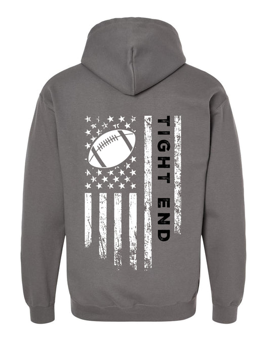 TIGHT END /U.S.A. FLAG HOODIE - ADULT Black Lettering/ White Flag