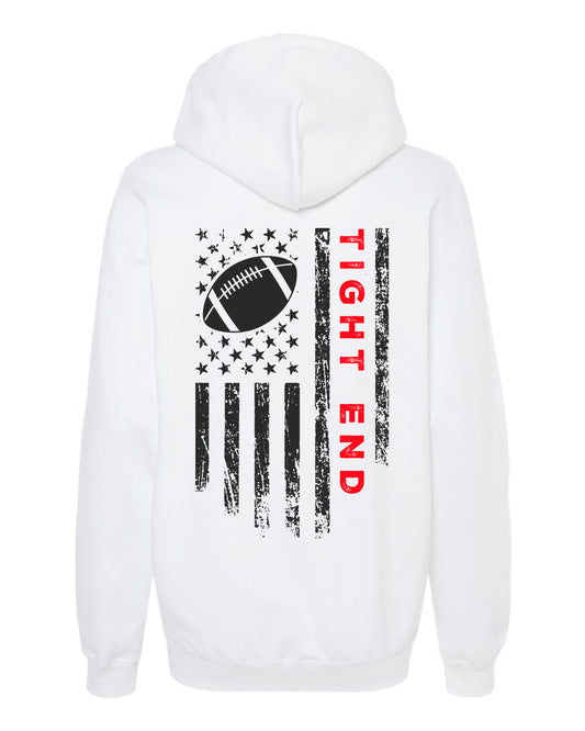 TIGHT END/U.S.A. FLAG HOODIE - ADULT Red Lettering/ Black Flag