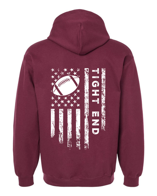 TIGHT END /U.S.A. FLAG HOODIE - ADULT WHITE Lettering/ WHITE Flag