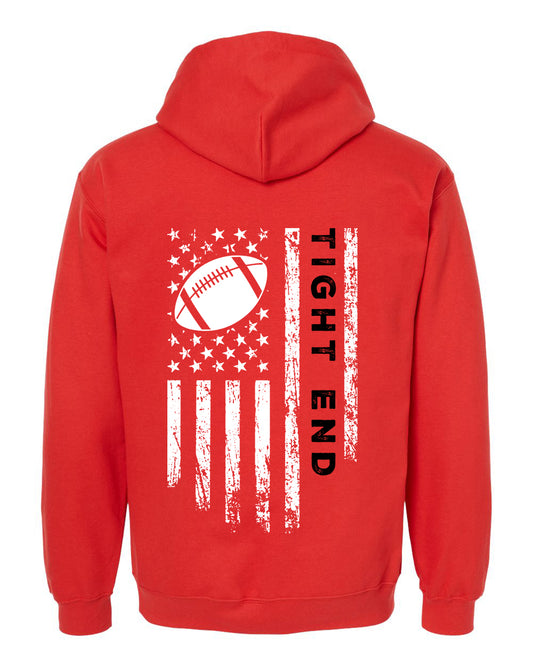 TIGHT END /U.S.A. FLAG HOODIE - ADULT Black Lettering/ White Flag