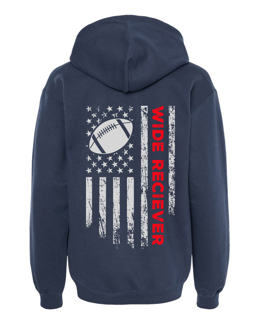 WIDE RECEIVER / U.S.A. FLAG HOODIE - ADULT Red lettering/White flag