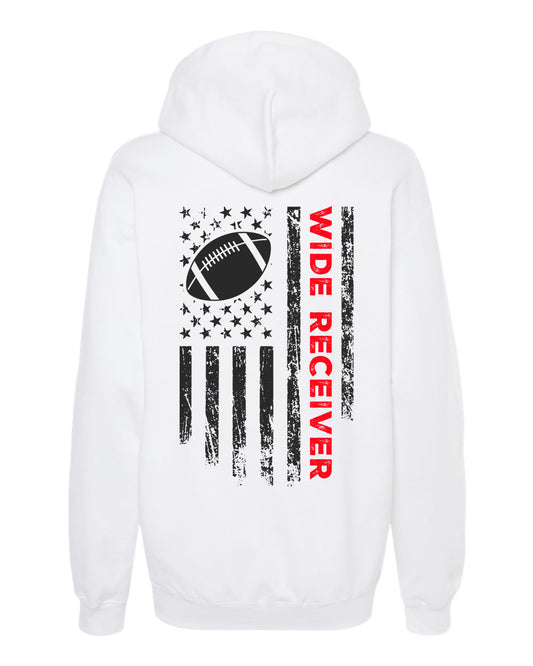 WIDE RECEIVER /U.S.A. FLAG HOODIE - ADULT Red Lettering/ Black Flag
