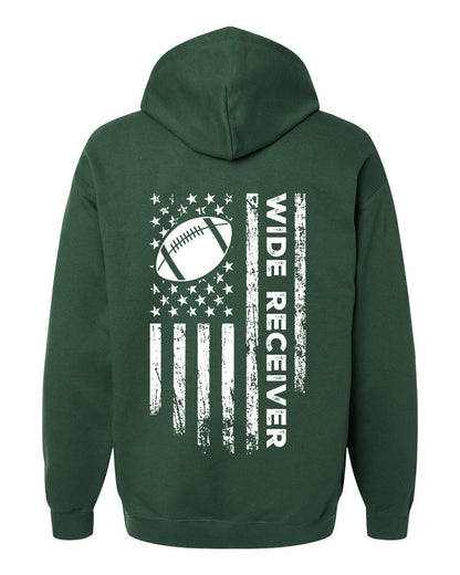 WIDE RECEIVER /U.S.A. FLAG HOODIE - ADULT WHITE Lettering/ WHITE Flag