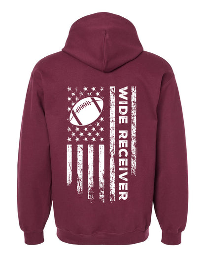 WIDE RECEIVER /U.S.A. FLAG HOODIE - ADULT WHITE Lettering/ WHITE Flag