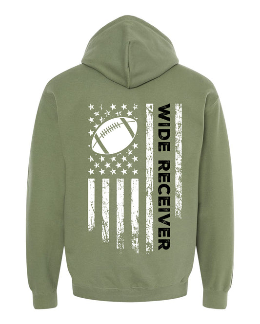 WIDE RECEIVER /U.S.A. FLAG HOODIE - ADULT Black Lettering/ White Flag