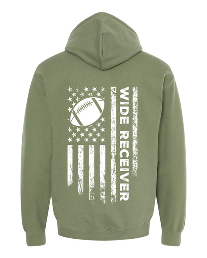 WIDE RECEIVER /U.S.A. FLAG HOODIE - ADULT WHITE Lettering/ WHITE Flag