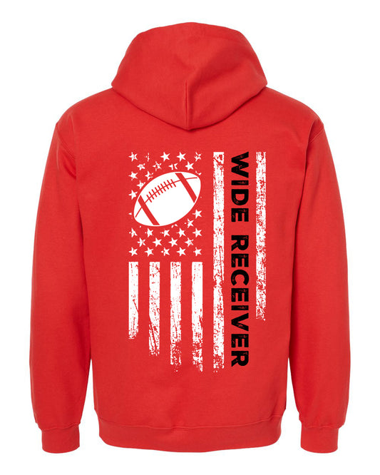 WIDE RECEIVER /U.S.A. FLAG HOODIE - ADULT Black Lettering/ White Flag