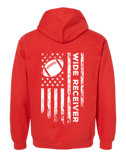 WIDE RECEIVER /U.S.A. FLAG HOODIE - ADULT WHITE Lettering/ WHITE Flag