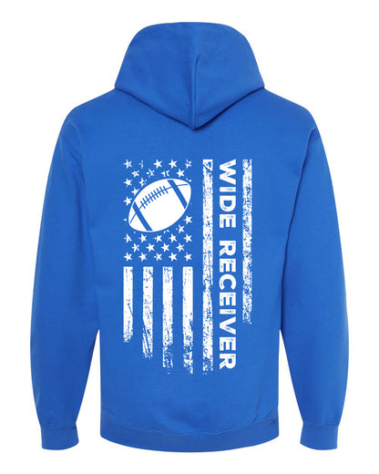 WIDE RECEIVER /U.S.A. FLAG HOODIE - ADULT WHITE Lettering/ WHITE Flag