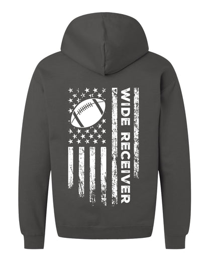 WIDE RECEIVER /U.S.A. FLAG HOODIE - ADULT WHITE Lettering/ WHITE Flag